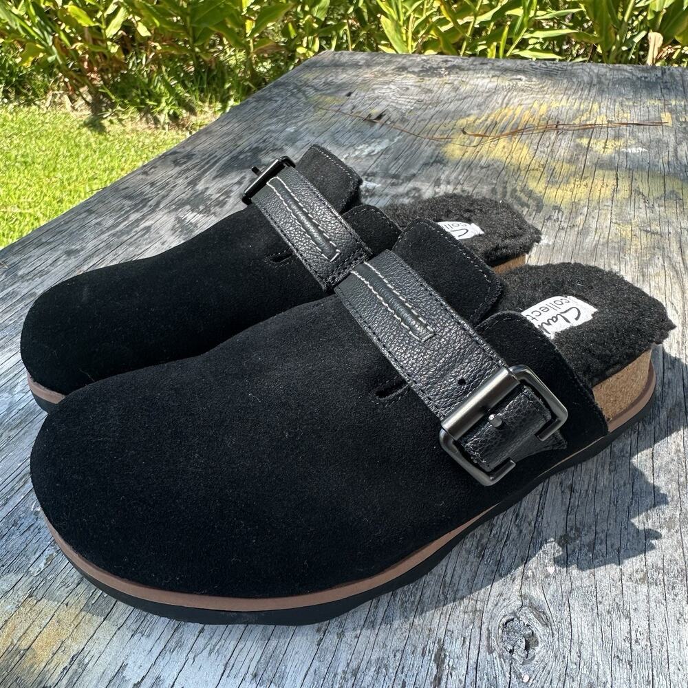Clarks Suede Brynn Slide Clog Women’s 7.5 Medium Buckle Closure Black 725